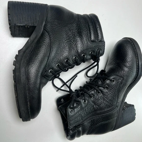 Steve Madden platform chunky Black Leather Ankle Boots 6 - Picture 4 of 8